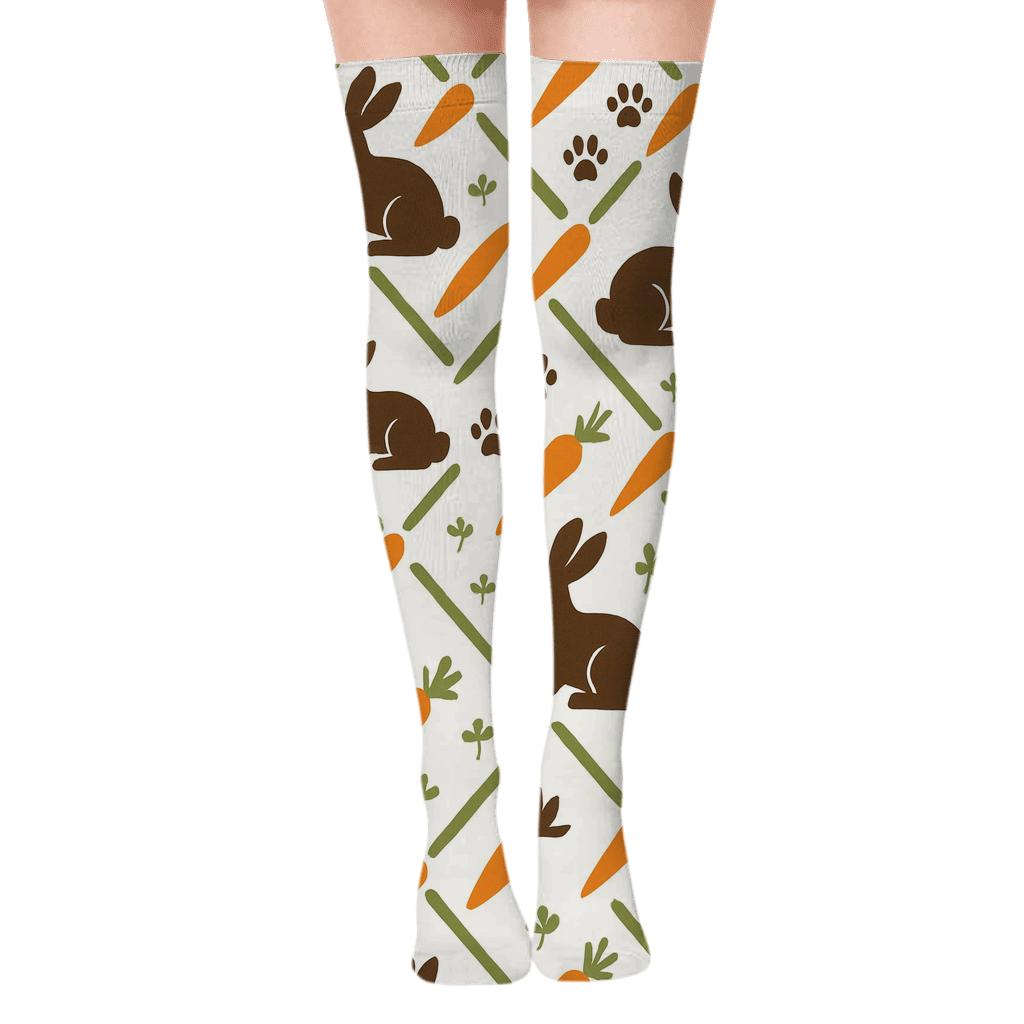 Carrot Lattice In Modern Graphic With Rabbit premium cozy over-the-knee socks