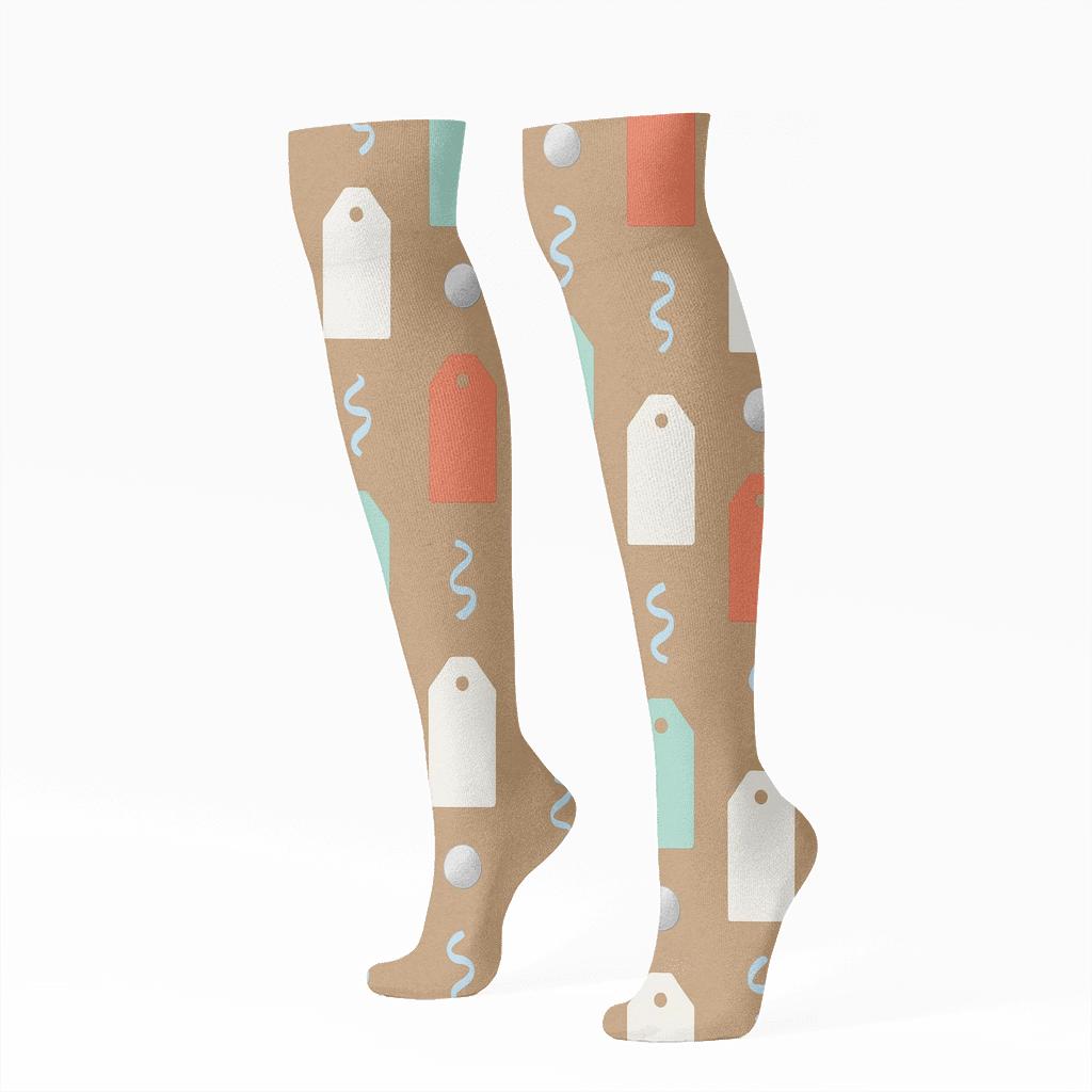 Gift Tag Parade With Presents And Foil Seals premium sports knee-high socks