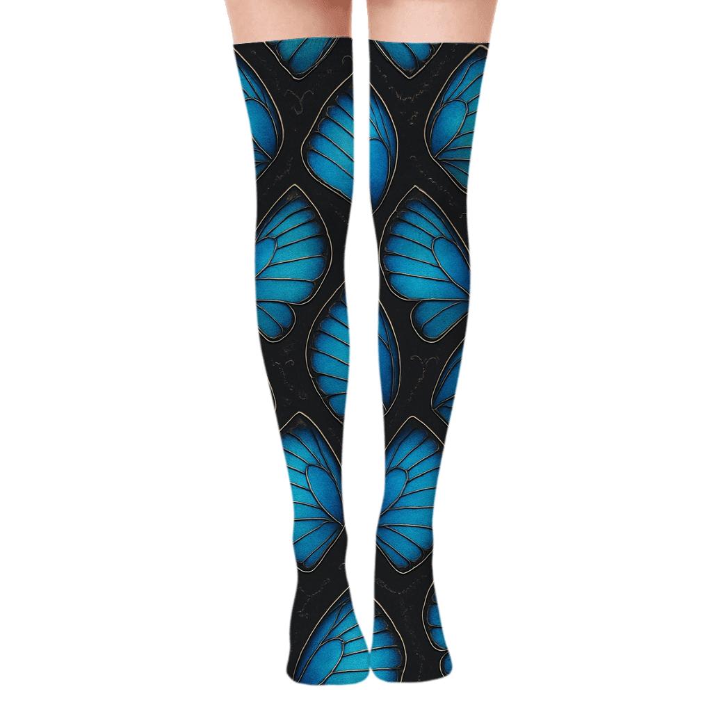 Iridescent Morpho Wing Vein Lattice On Charcoal Background unique graphic over-the-knee socks