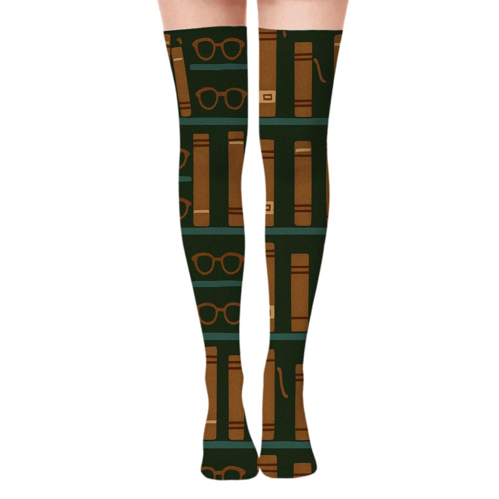 Book Spine Lattice For The Librarian premium cozy over-the-knee socks