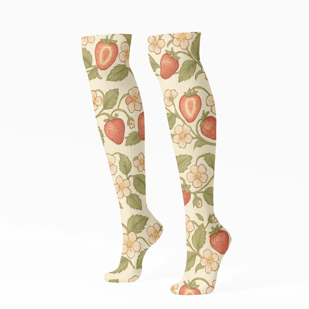 Vintage Strawberry Field Landscape Wrap trendy patterned knee-high socks