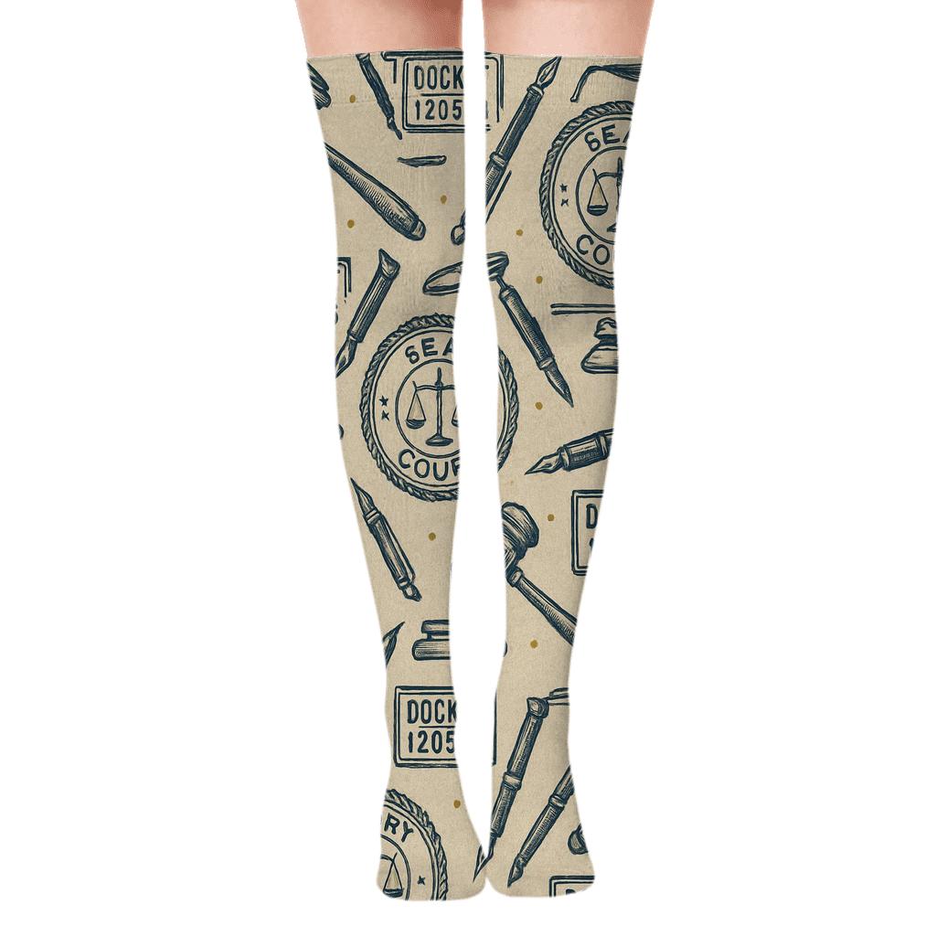 Vintage Court Clerk Seal Tessellation personalized over-the-knee socks