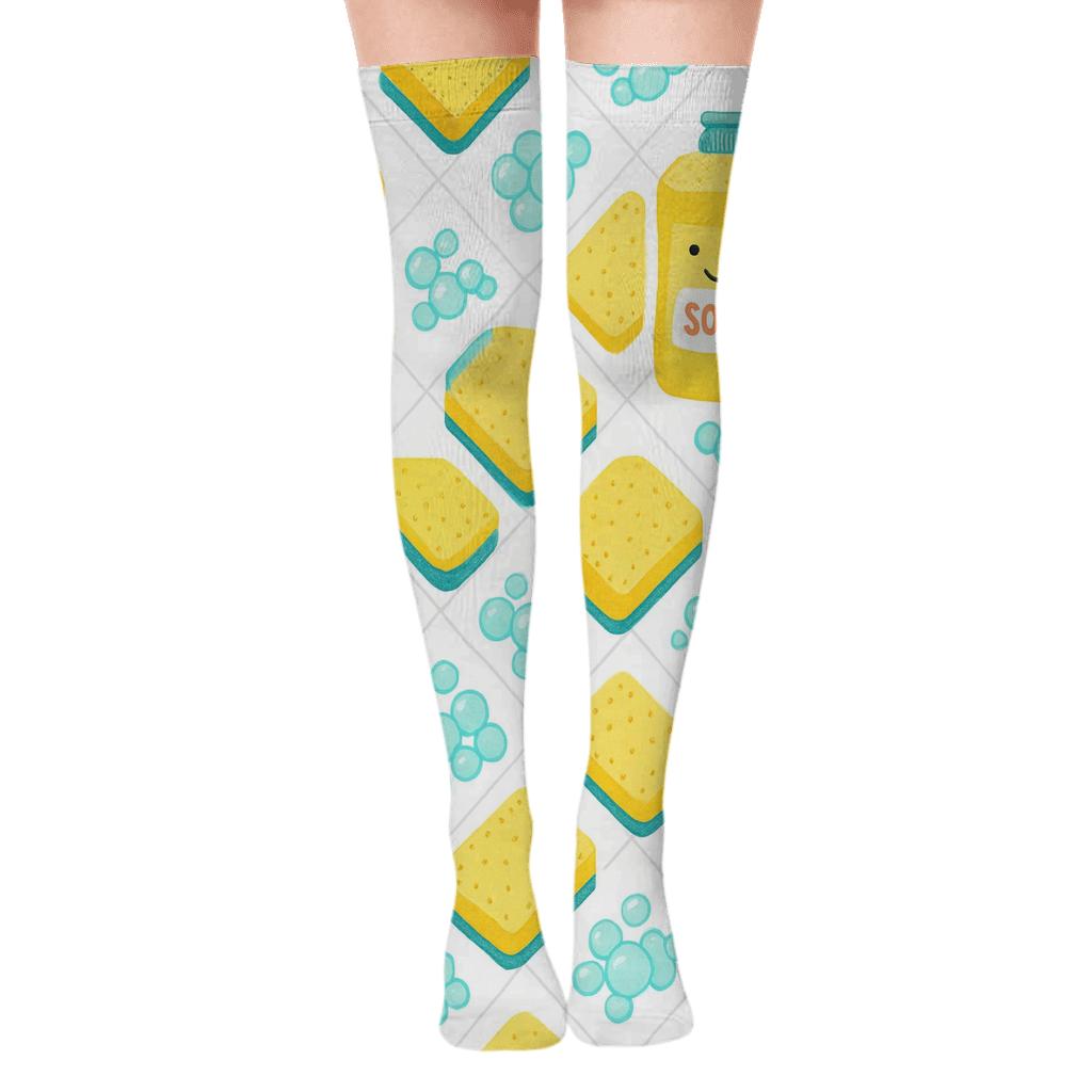 Dish Soap Lattice Housekeeper Edition unique graphic over-the-knee socks