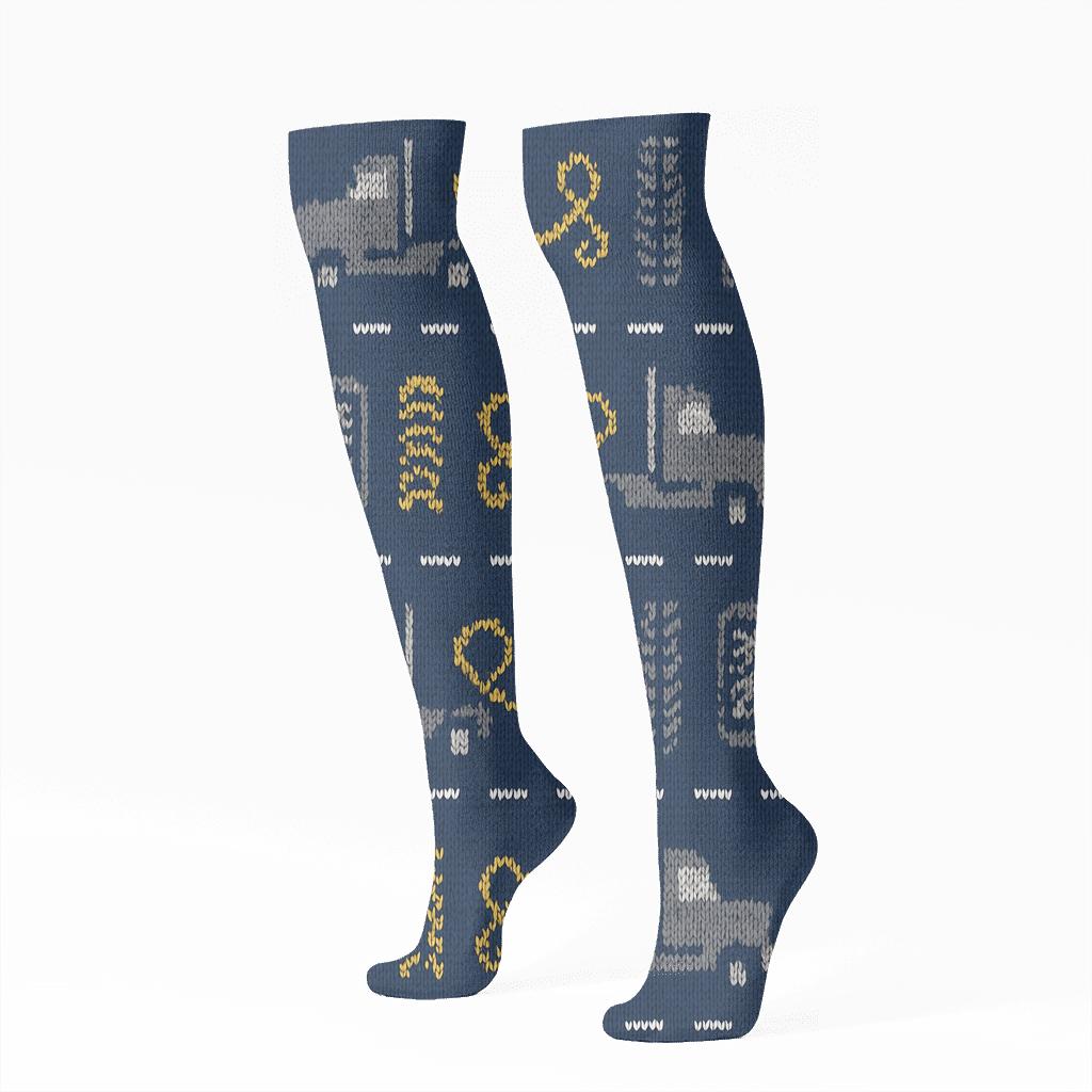 Knitted Pattern Illusion For Truck Driver Road Stripe Bands premium sports knee-high socks