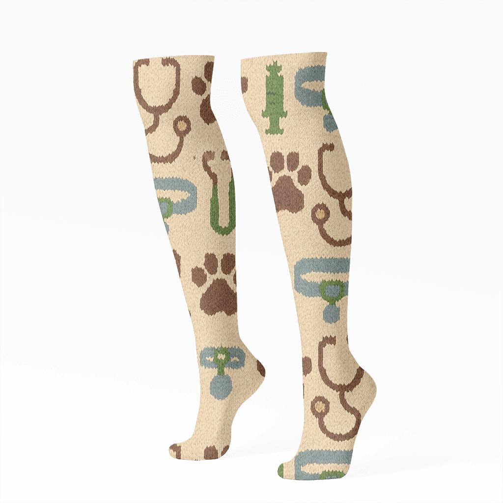 Knitted Pattern Illusion Veterinarian Patchwork Bands comfortable cotton knee-high socks