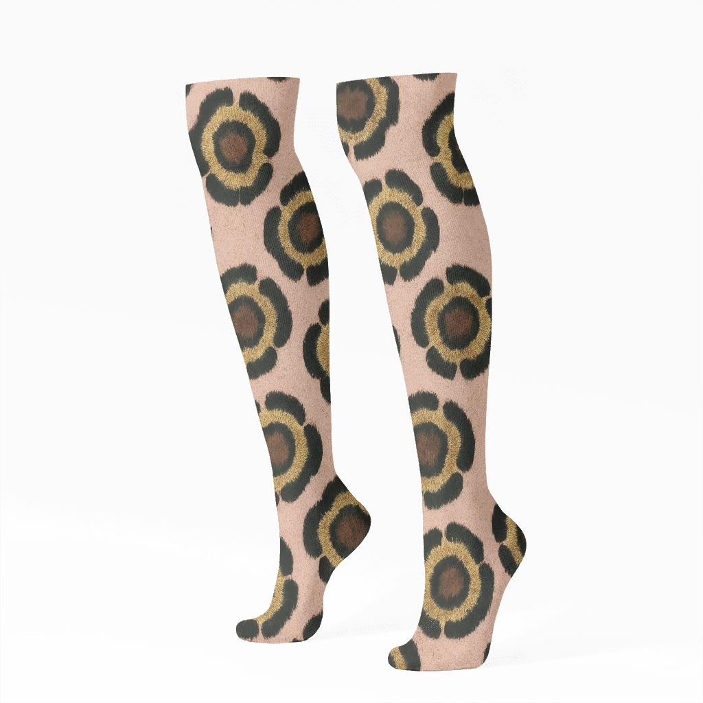 Blush Gold Rosette Medallion Mirror Repeat soft everyday knee-high socks
