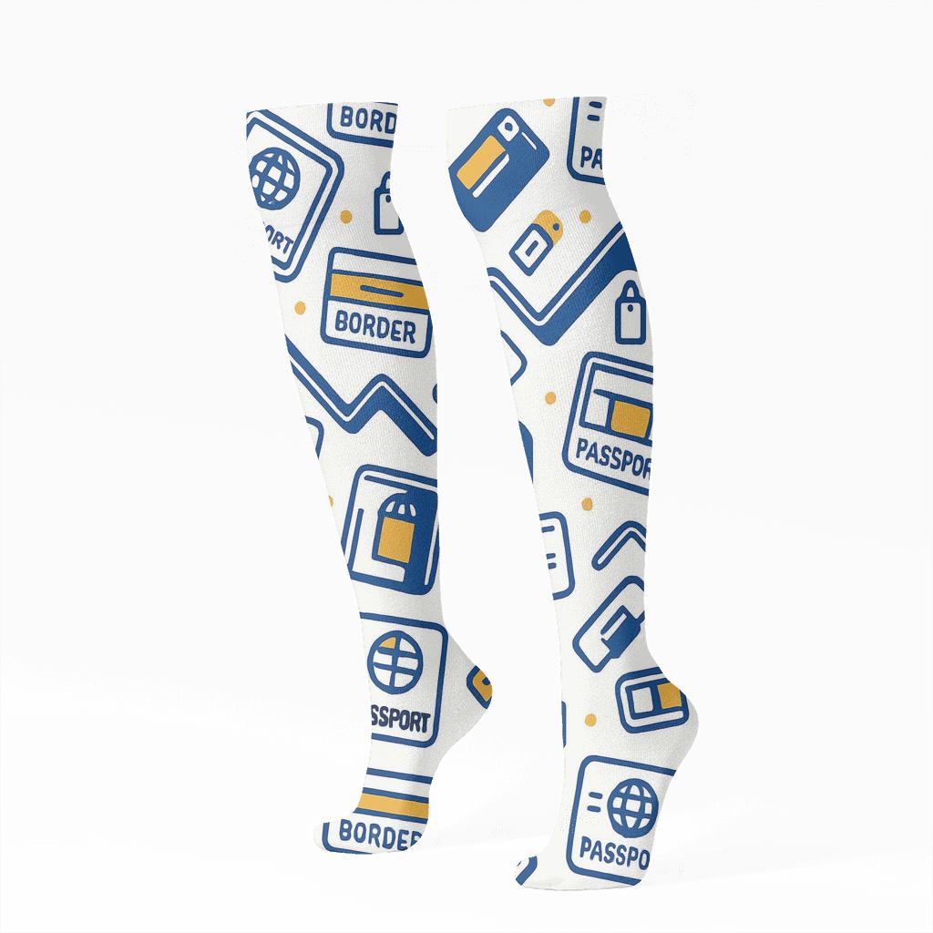 Borderline Passport Stamp Chevron With Customs Officer Flair custom knee-high socks