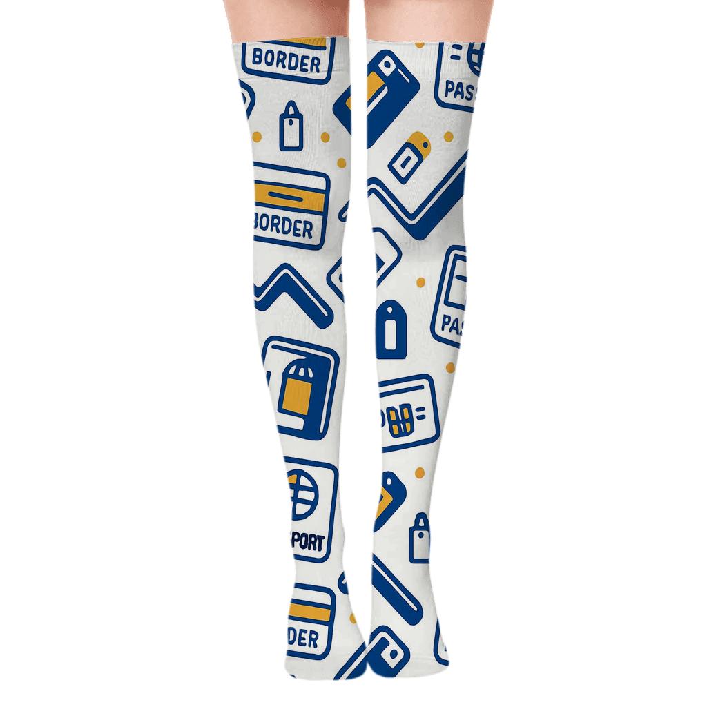 Borderline Passport Stamp Chevron With Customs Officer Flair trendy patterned over-the-knee socks