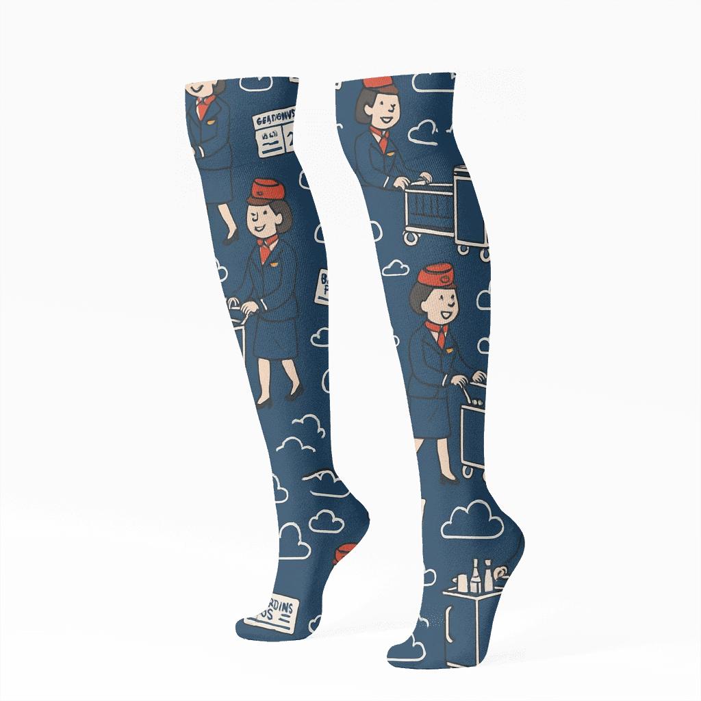 Serving Cart Tiles With Flight Attendant Charm trendy patterned knee-high socks