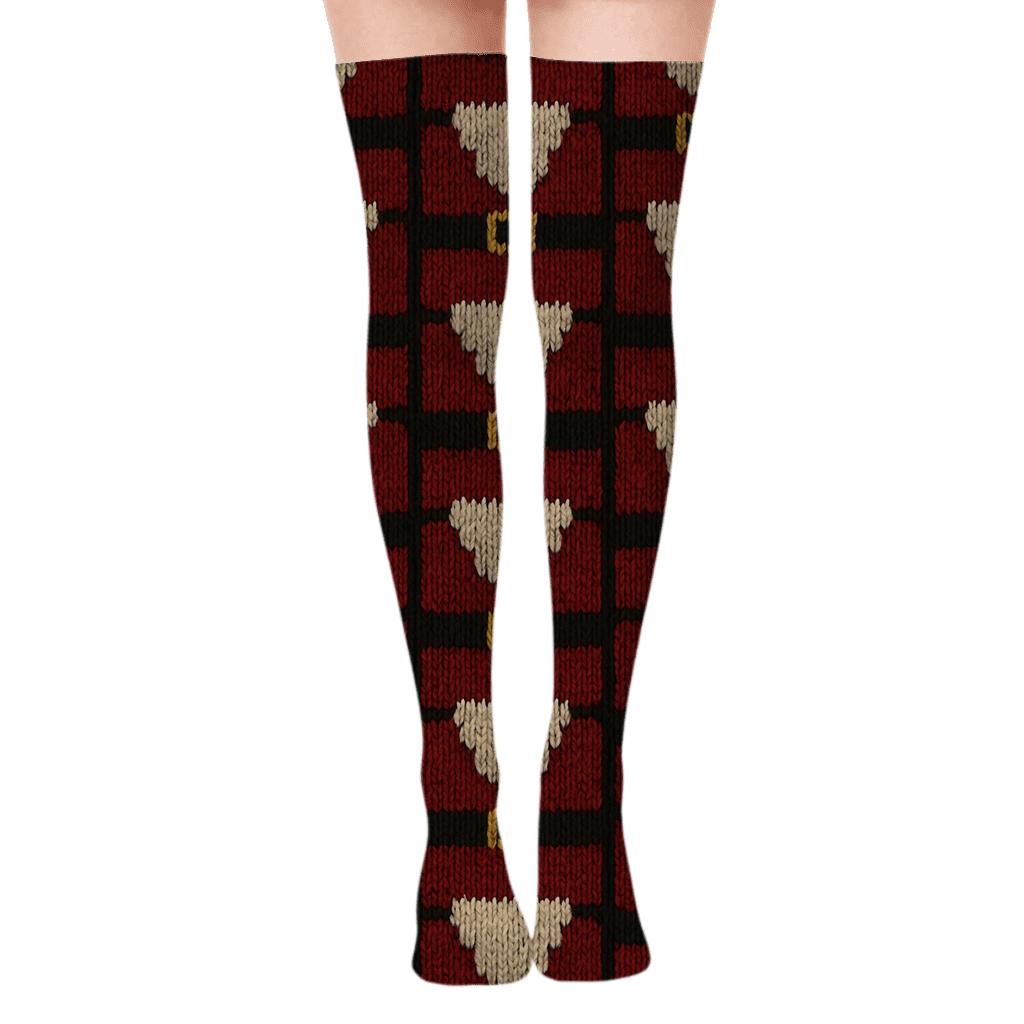 Knitted Suit Illusion Pattern With Santa stylish fashion over-the-knee socks