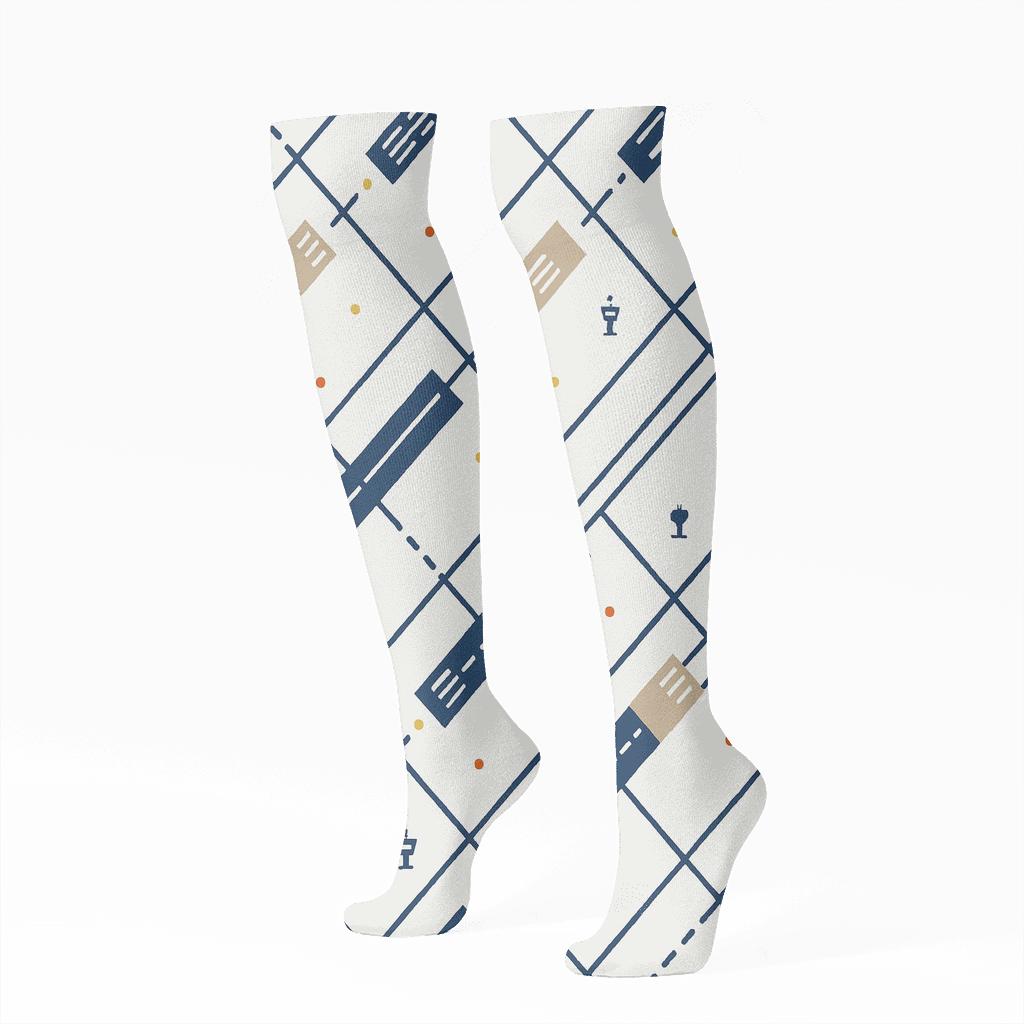 Runway Lattice For The Air Traffic Controller designer print knee-high socks