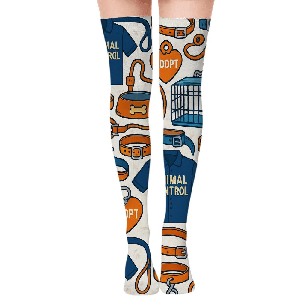 Rescue Patchwork Parade Animal Control Officer Pattern stylish fashion over-the-knee socks
