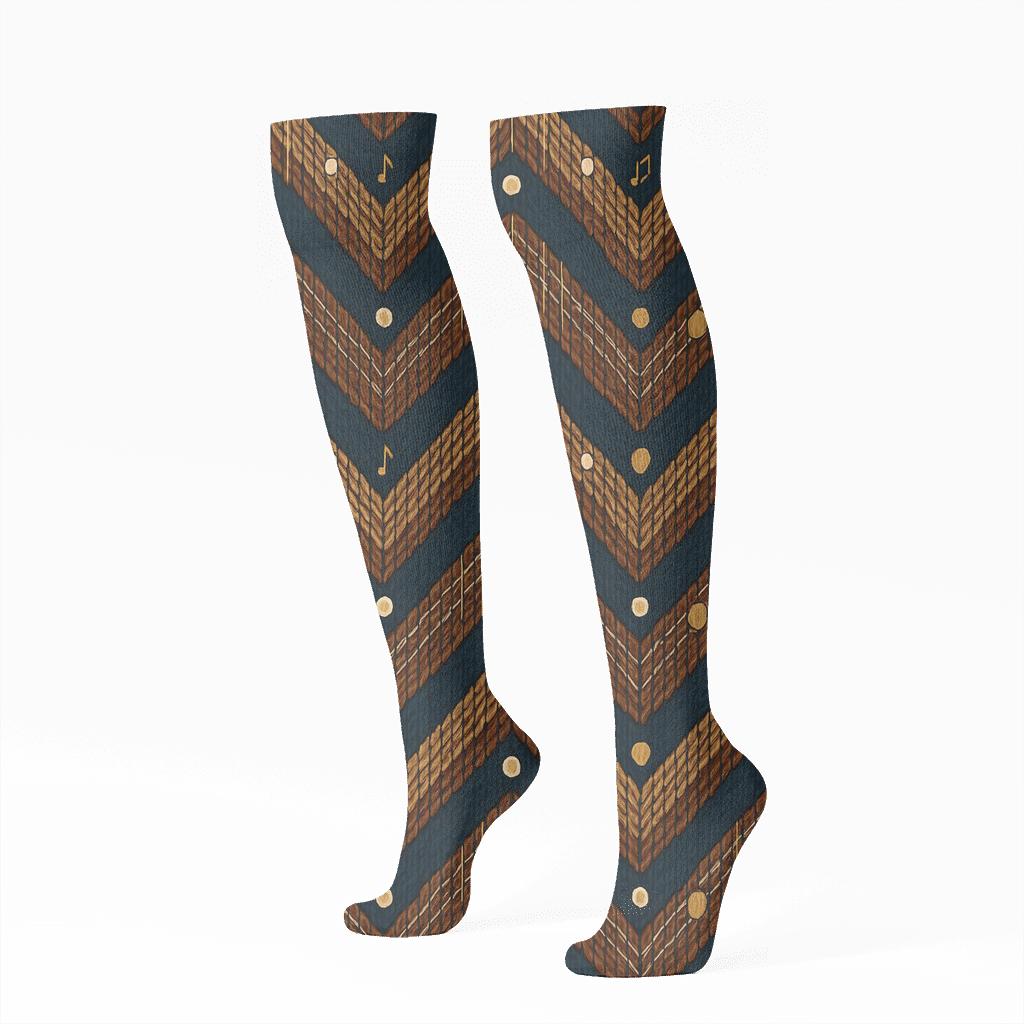Knitted Illusion Guitar String Chevron Knee-High Socks