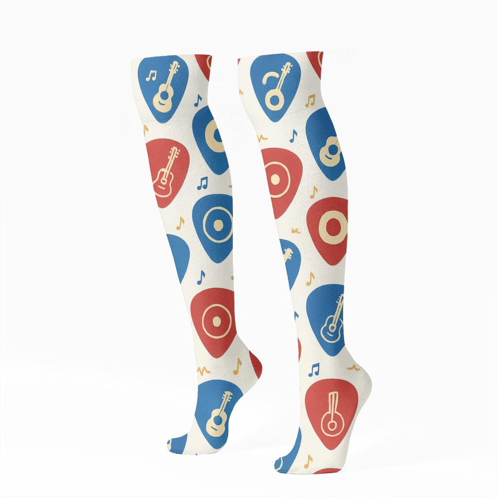Mirrored Pick Parade With Guitar Motifs custom knee-high socks
