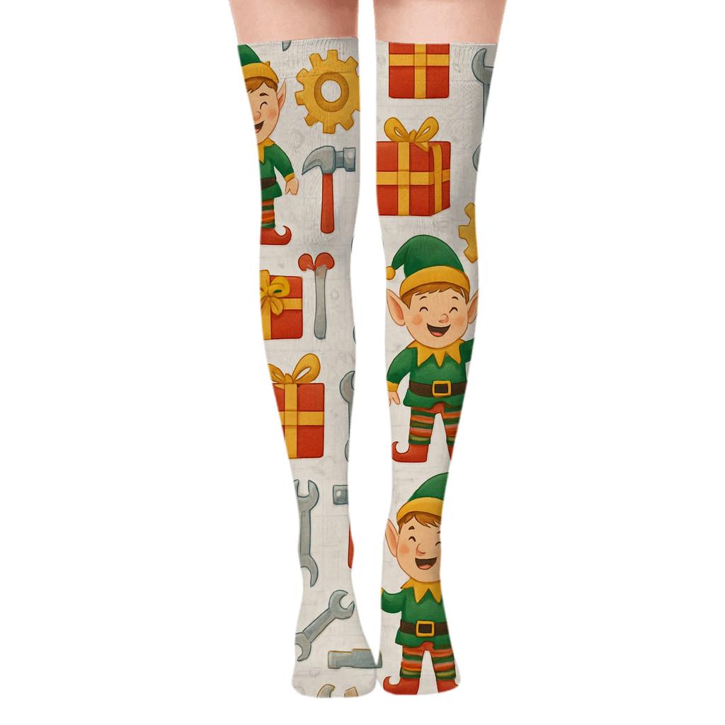 Xmas Elf Workshop Gear Grid comfortable cotton over-the-knee socks