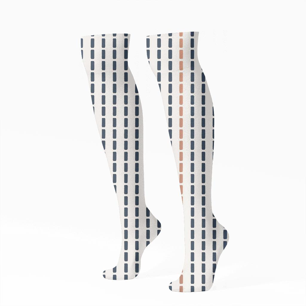 Notched Stripe Sequence designer print knee-high socks