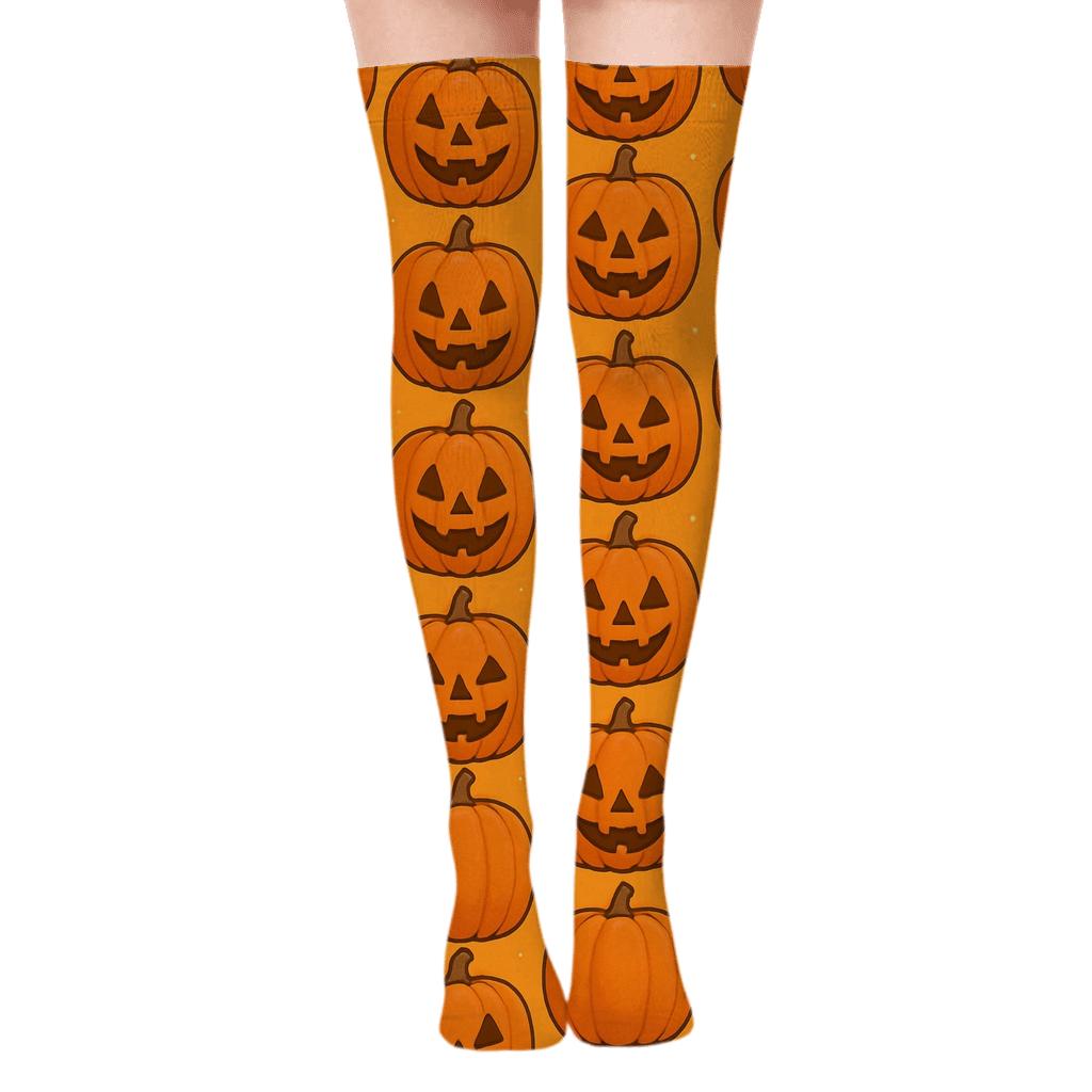 Pumpkin Stack Stripe Repeat On Orange Background stylish fashion over-the-knee socks