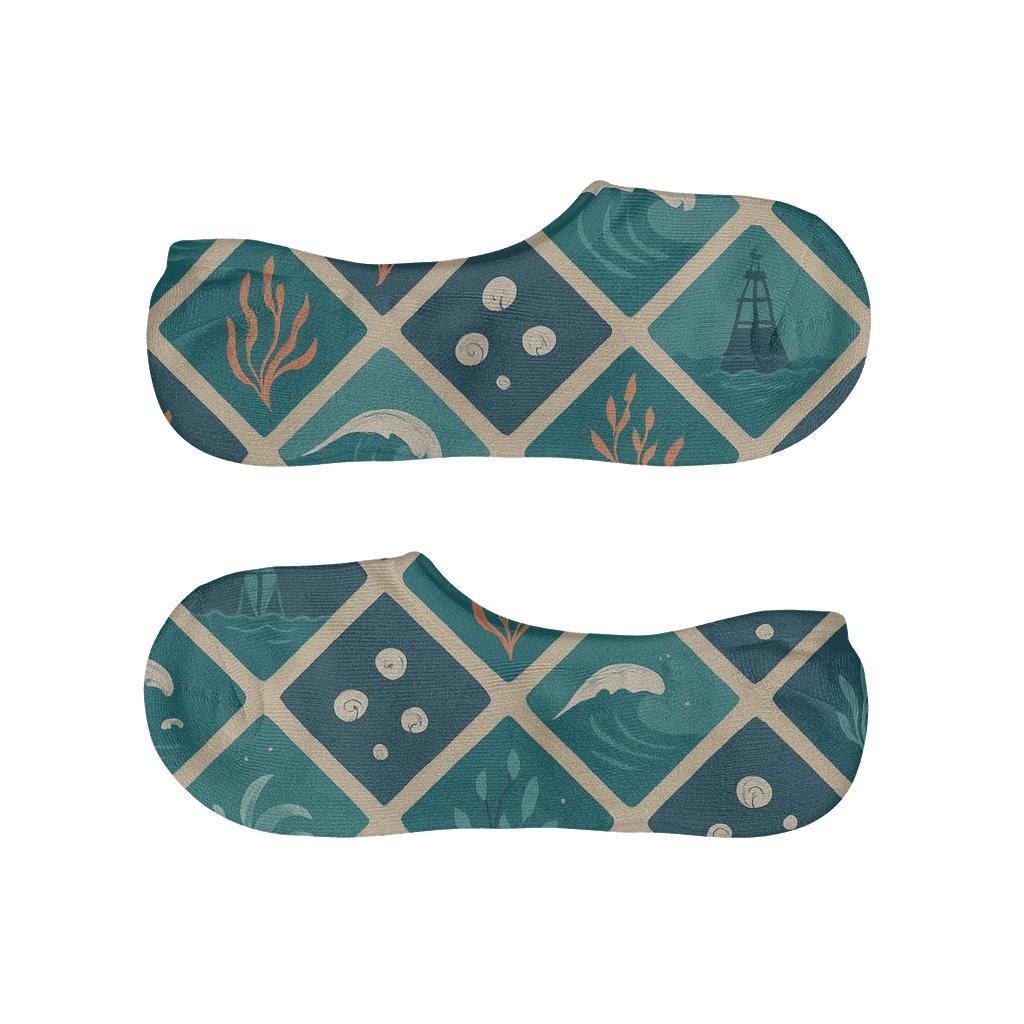 Reef Current Collage Tiles On Warm Sand low cut no-show socks