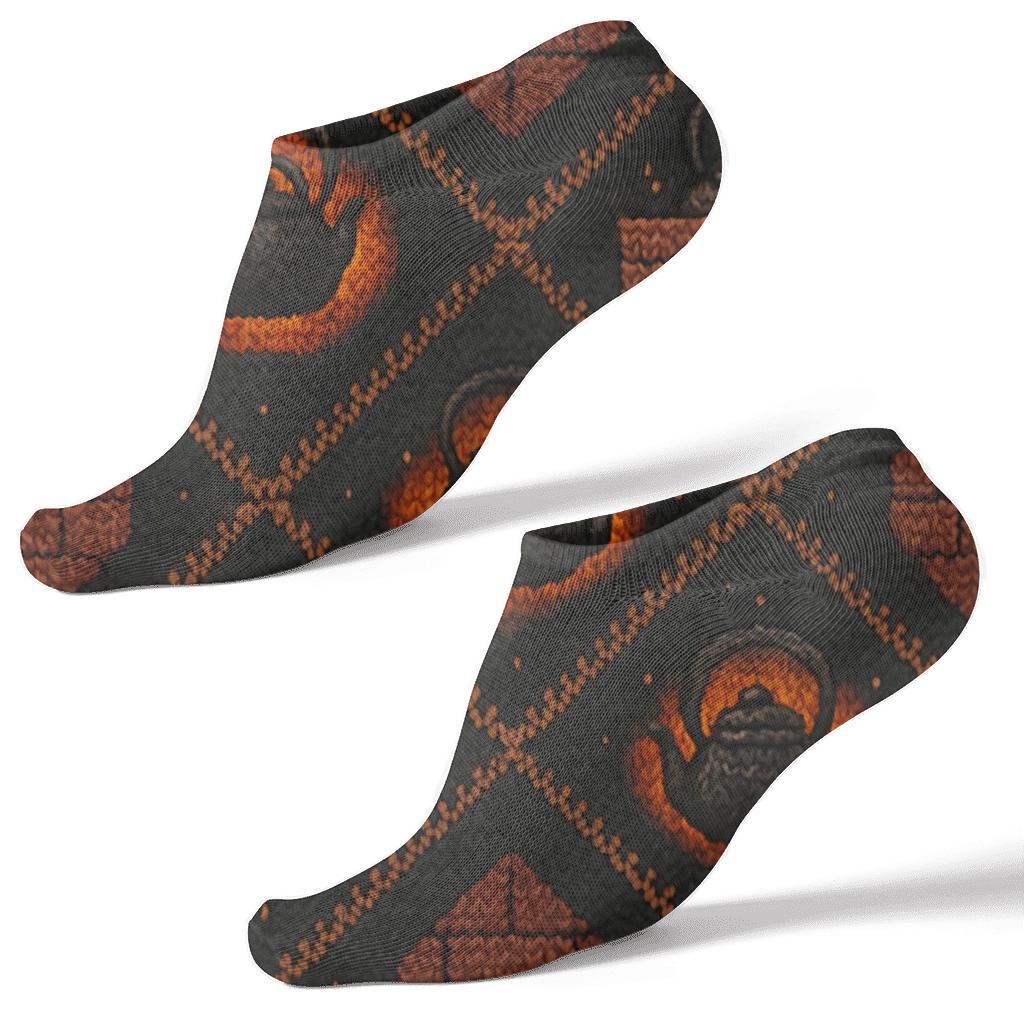 Heart Hearth Tile Lattice In Ember Glow designer print ankle socks