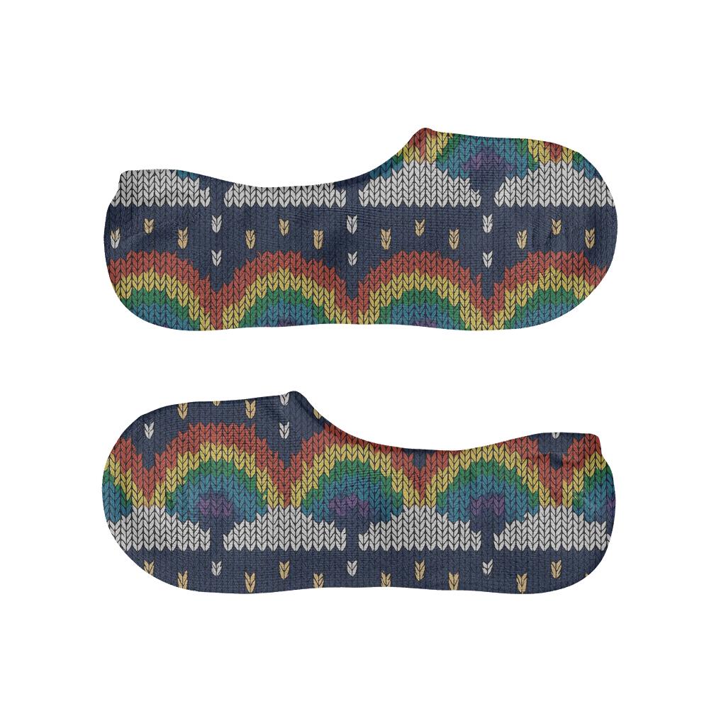 Knitted Rainbow Band Sampler On Midnight Navy personalized no-show socks