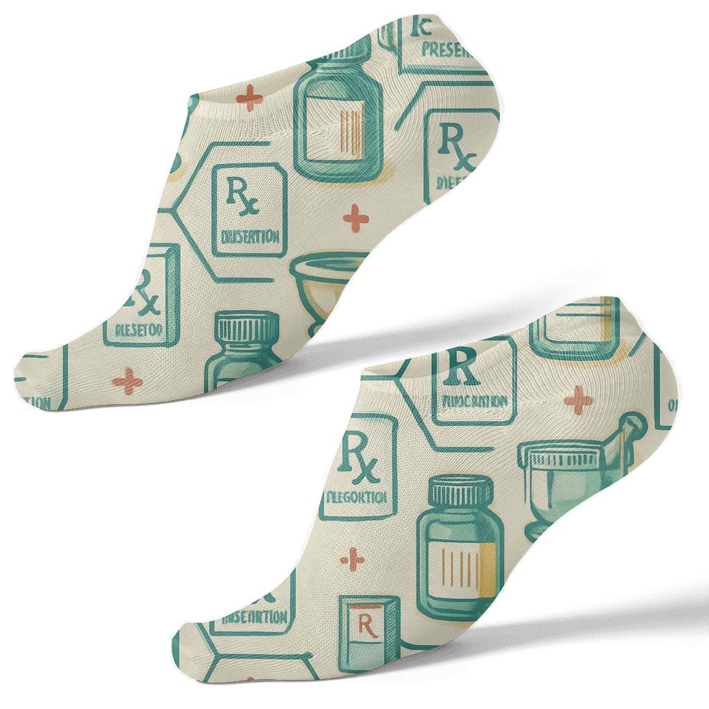 Mortar And Pestle Lattice In Pharmacist Study designer print ankle socks