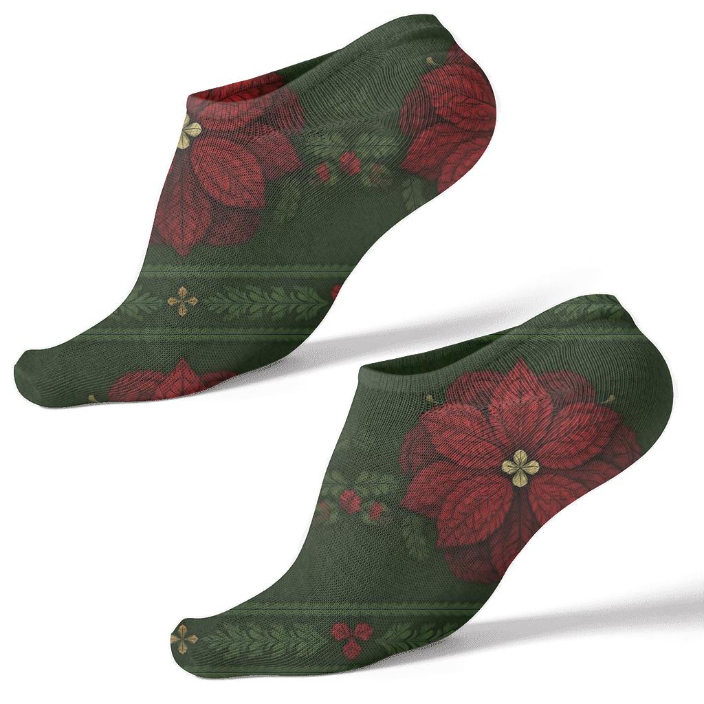 Knitted Illusion Poinsettia Wreath Bands On Moss Green unique graphic ankle socks