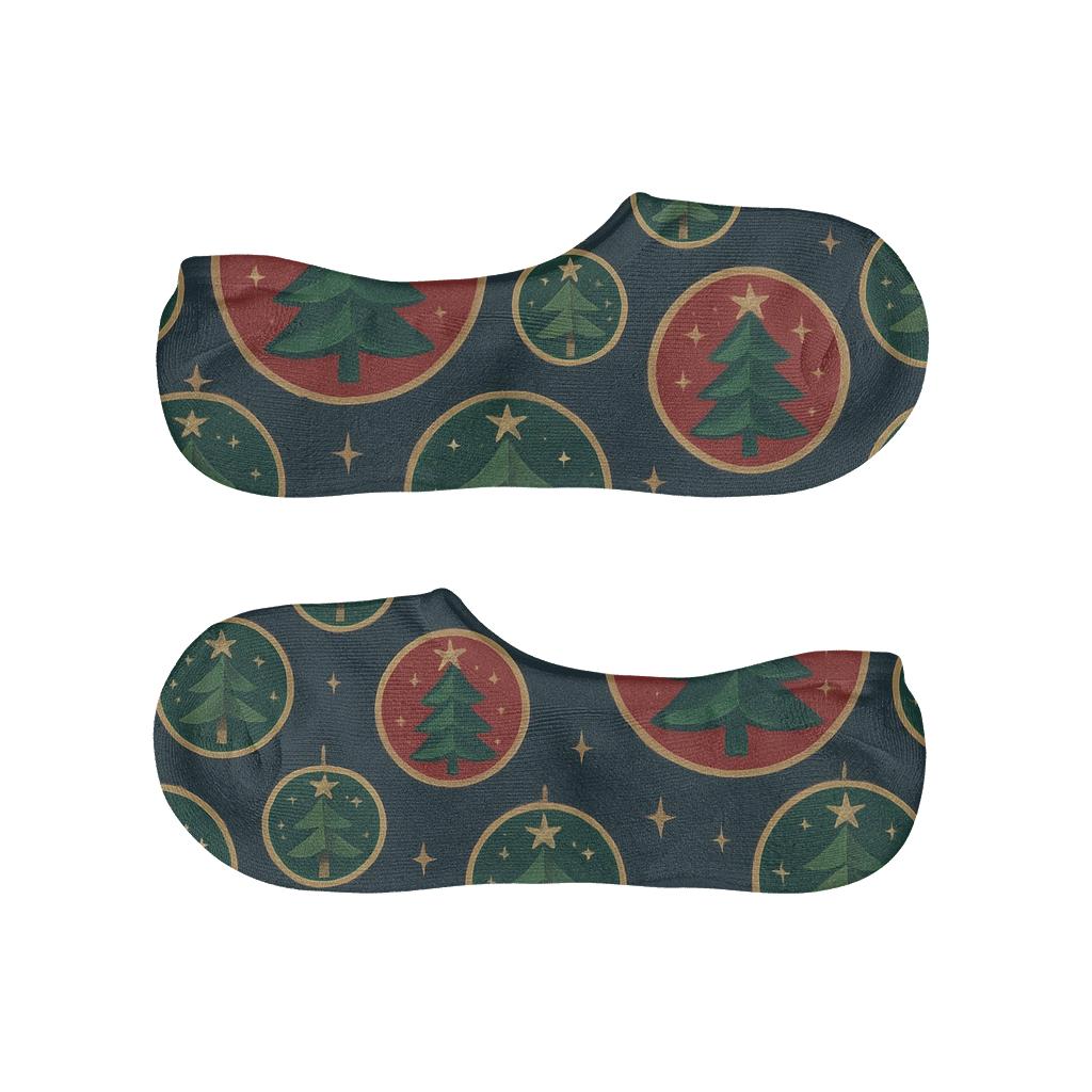 Ornament Medallions With Christmas Tree Interior soft cotton no-show socks