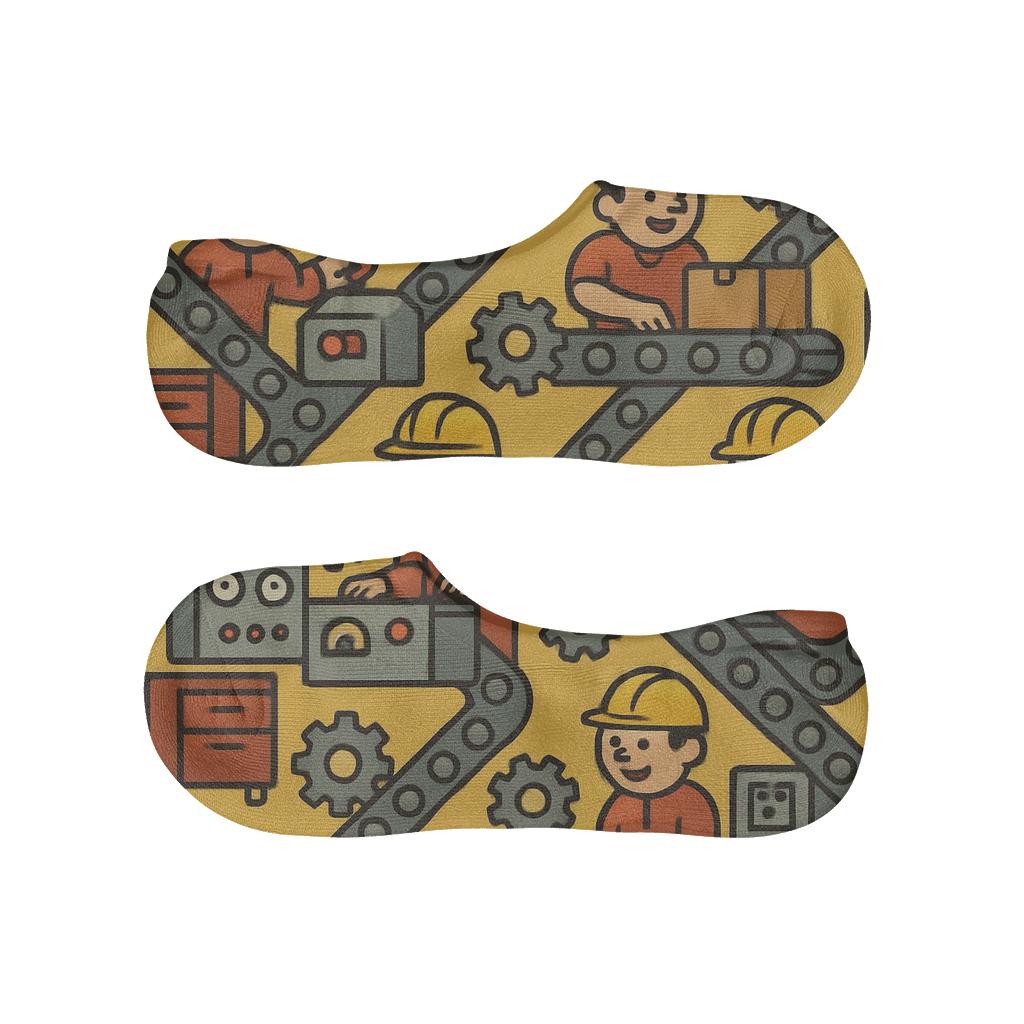 Conveyor Belt Tessellation With Factory Worker Icons custom no-show socks