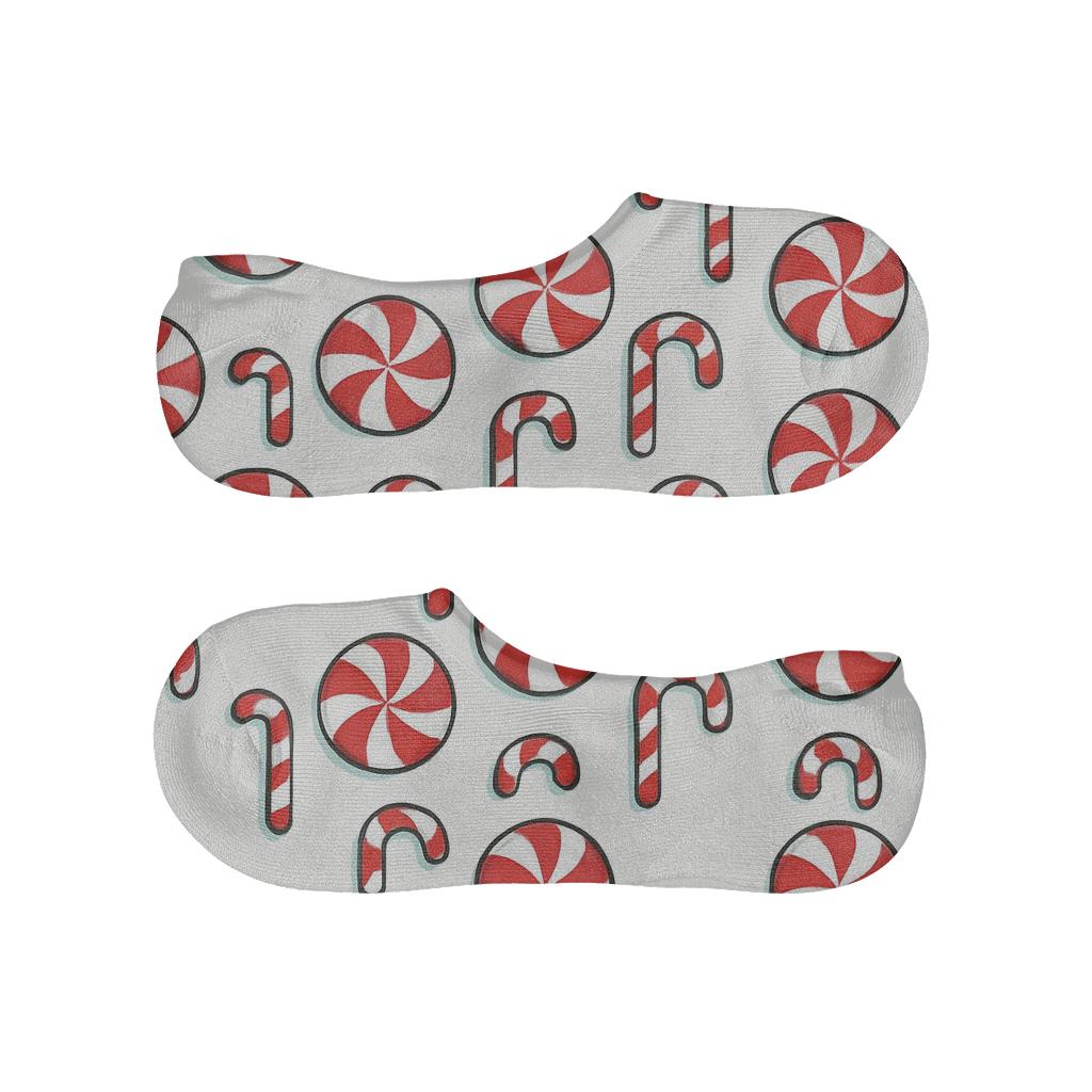 Peppermint Swirl Grid With Candy Canes Accents anti-slip no-show socks