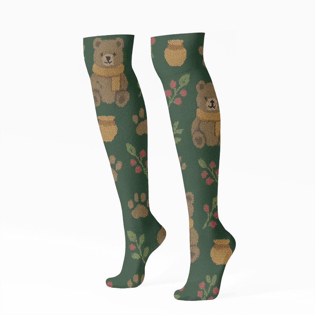 Knitted Woodland Bear Parade Pattern trendy patterned knee-high socks