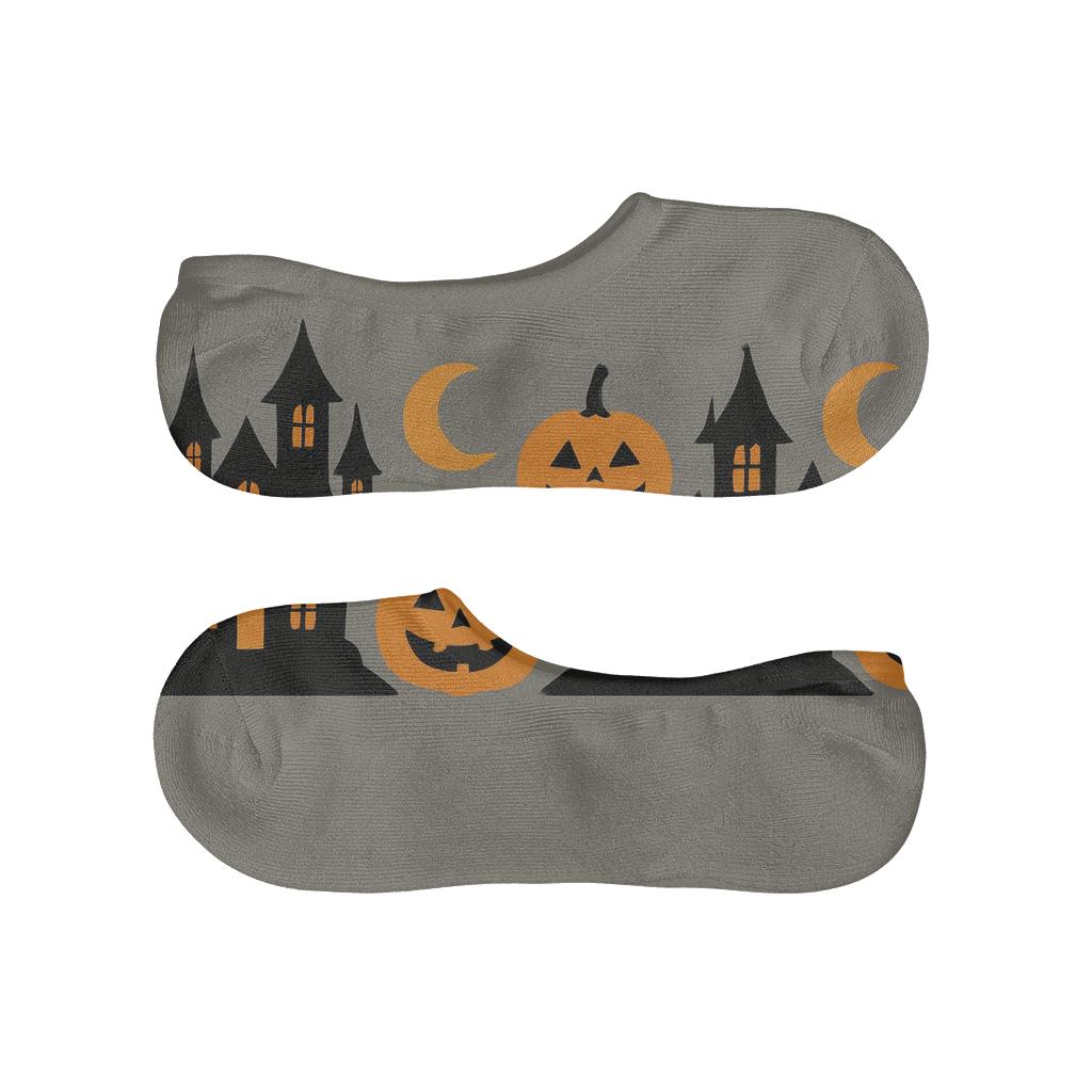 Haunted House Silhouette Border Repeat On Proper Neutral Background designer print no-show socks