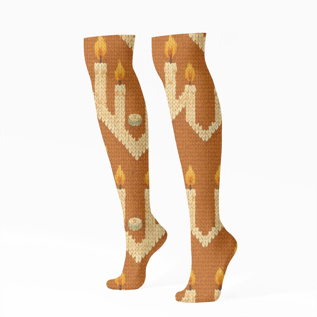 Knitted-Illusion Wax Drip Candle-Grade Chevron soft everyday knee-high socks