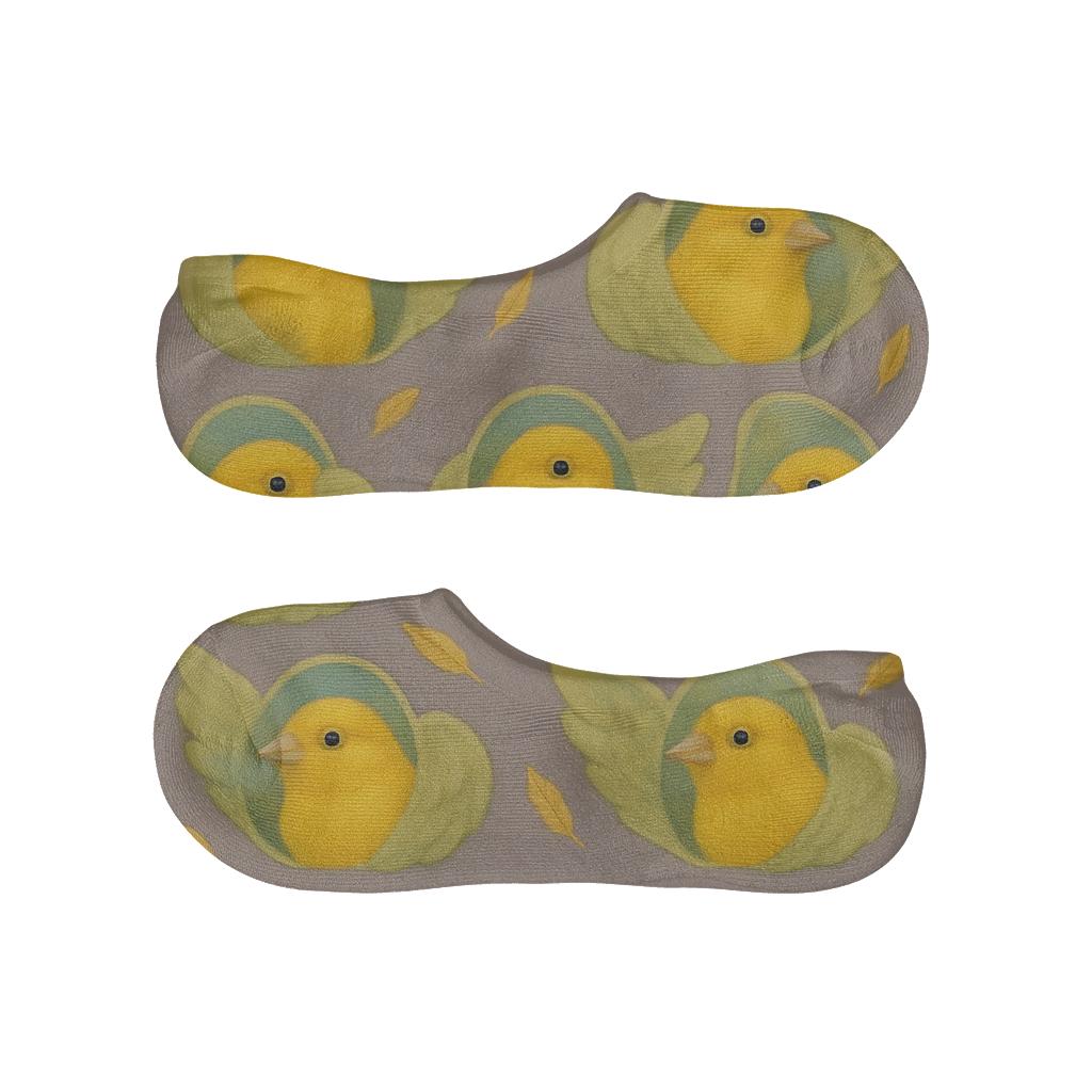 Canary Songbird Portrait Tiles On Lavender Background custom no-show socks