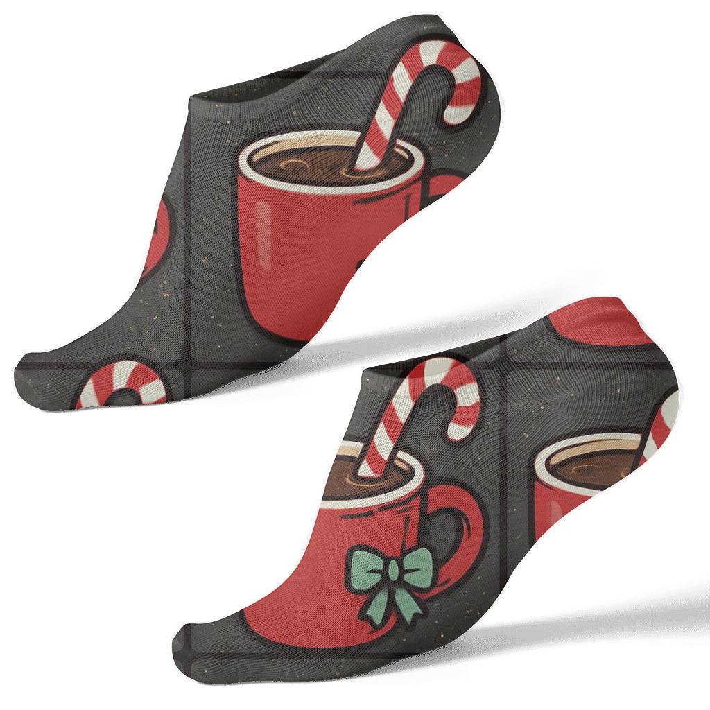 Festive Collage Candy Canes Character Spotlight Tiles designer print ankle socks
