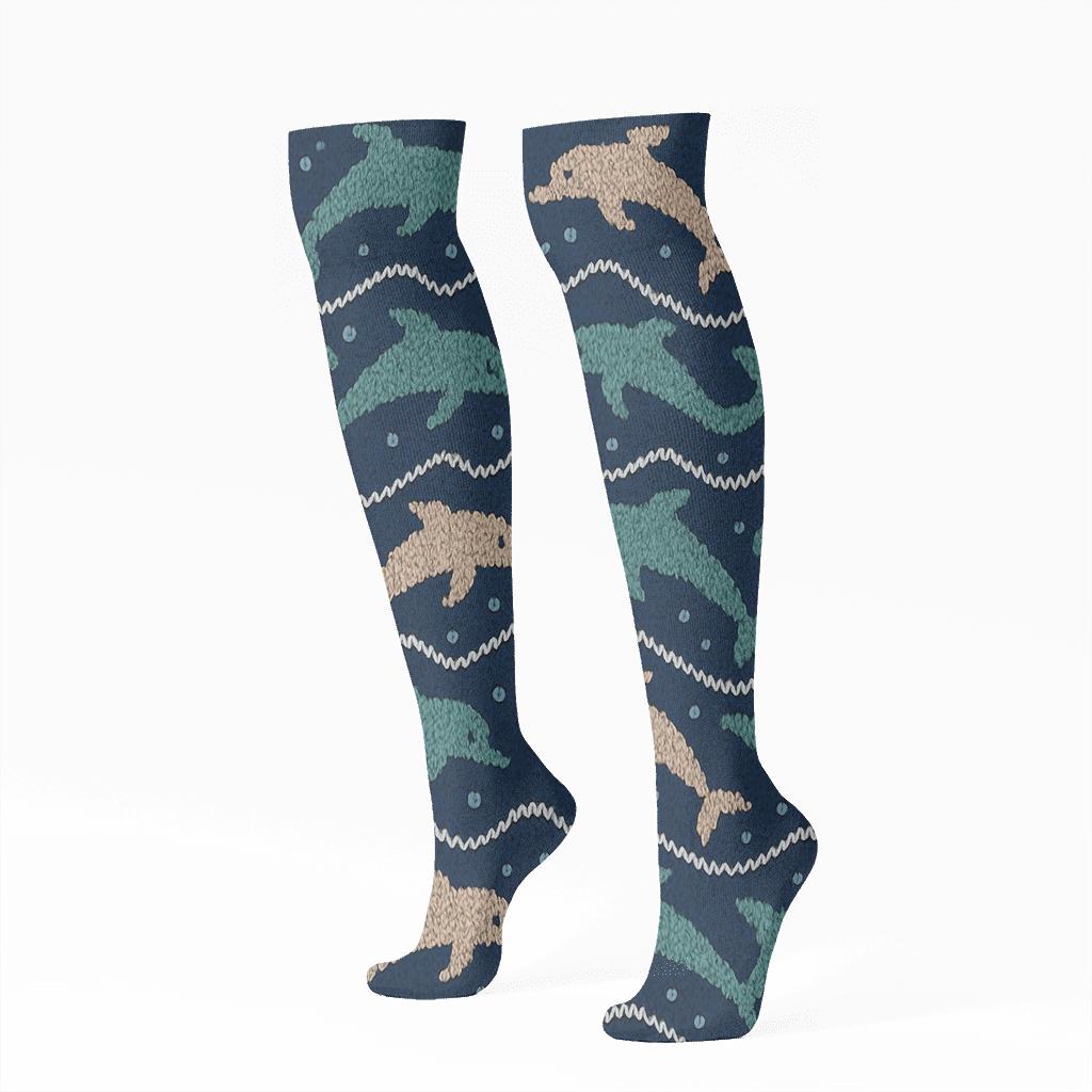 Coastal Knit Illusion Dolphin Parade stylish athletic knee-high socks