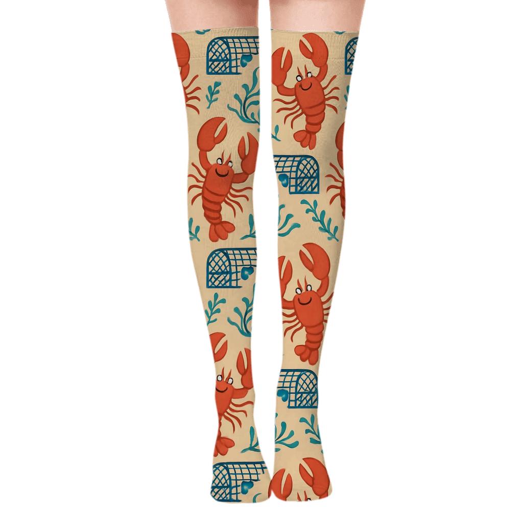 Coastal Bandana Print With Lobster Parade stylish fashion over-the-knee socks