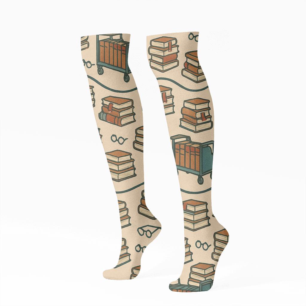 Book Cart Wave With Librarian Charm comfortable cotton knee-high socks