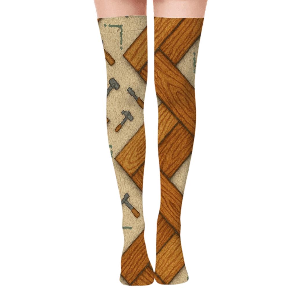Knitted Pattern Illusion Carpenter Plank Waves comfortable cotton over-the-knee socks