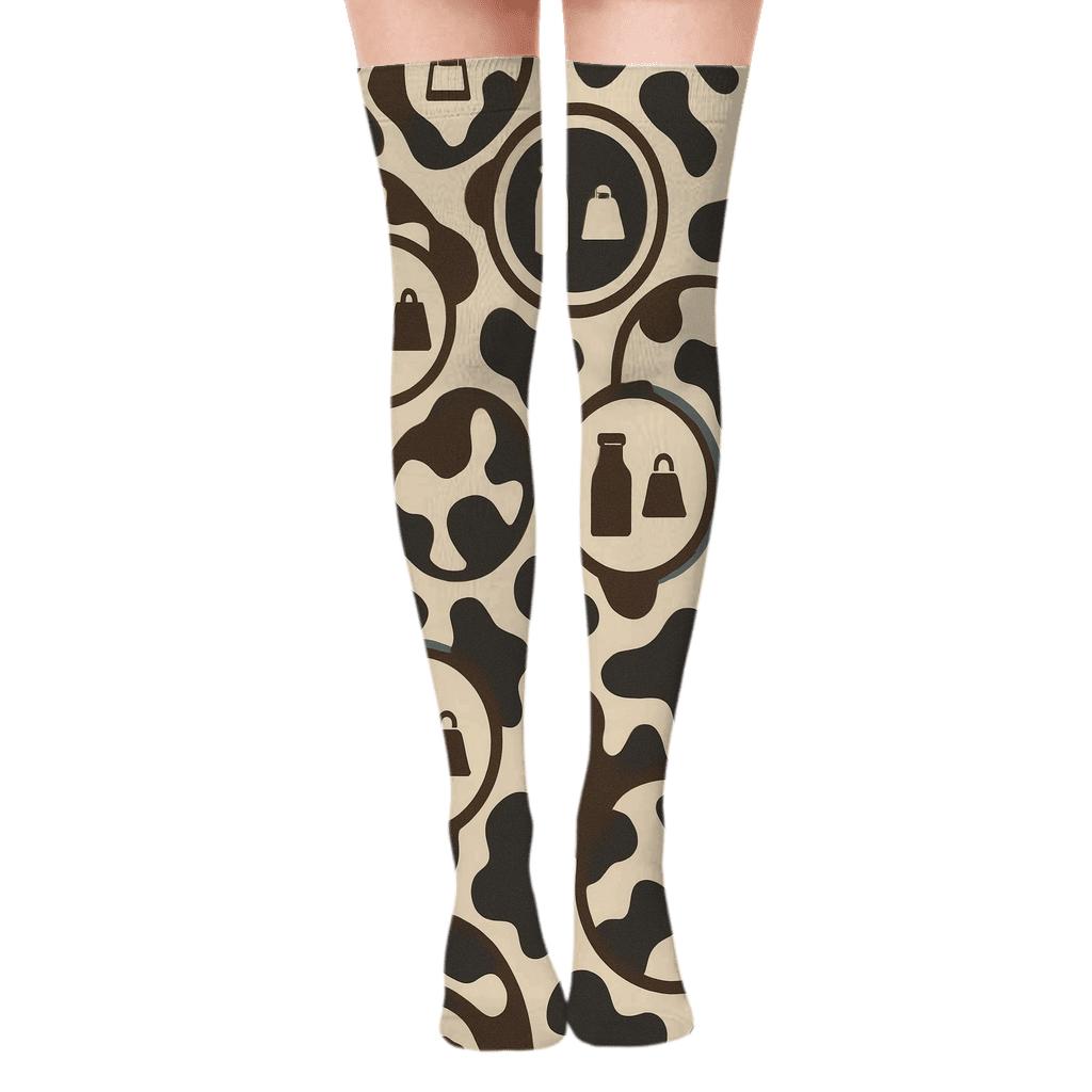 Retro Dairy Label Spot Medallions premium cozy over-the-knee socks