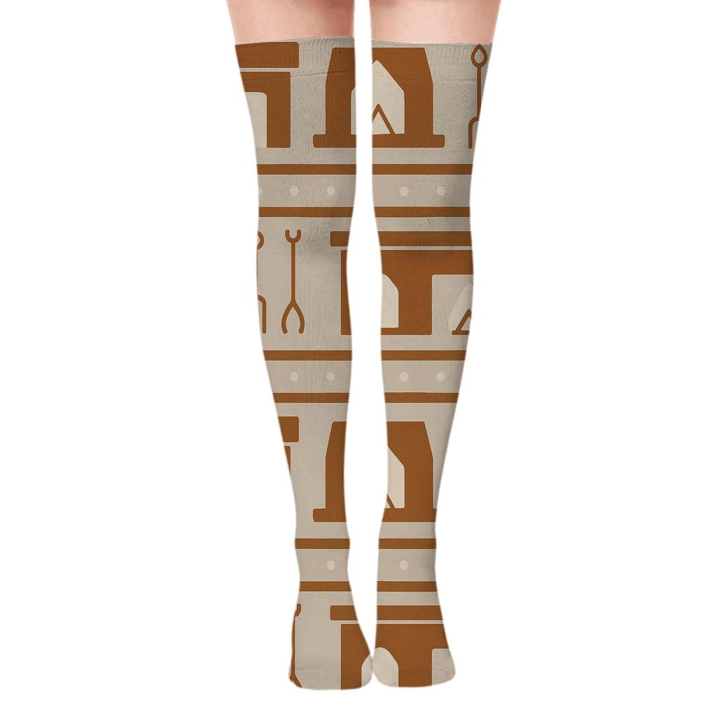 Mantel Landscape With Fireplace Silhouettes unique graphic over-the-knee socks