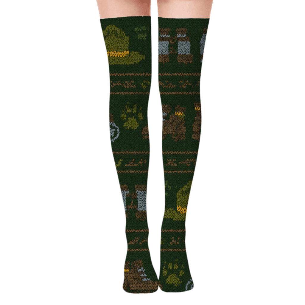 Park Ranger Boot And Binocular Knit Grid trendy patterned over-the-knee socks