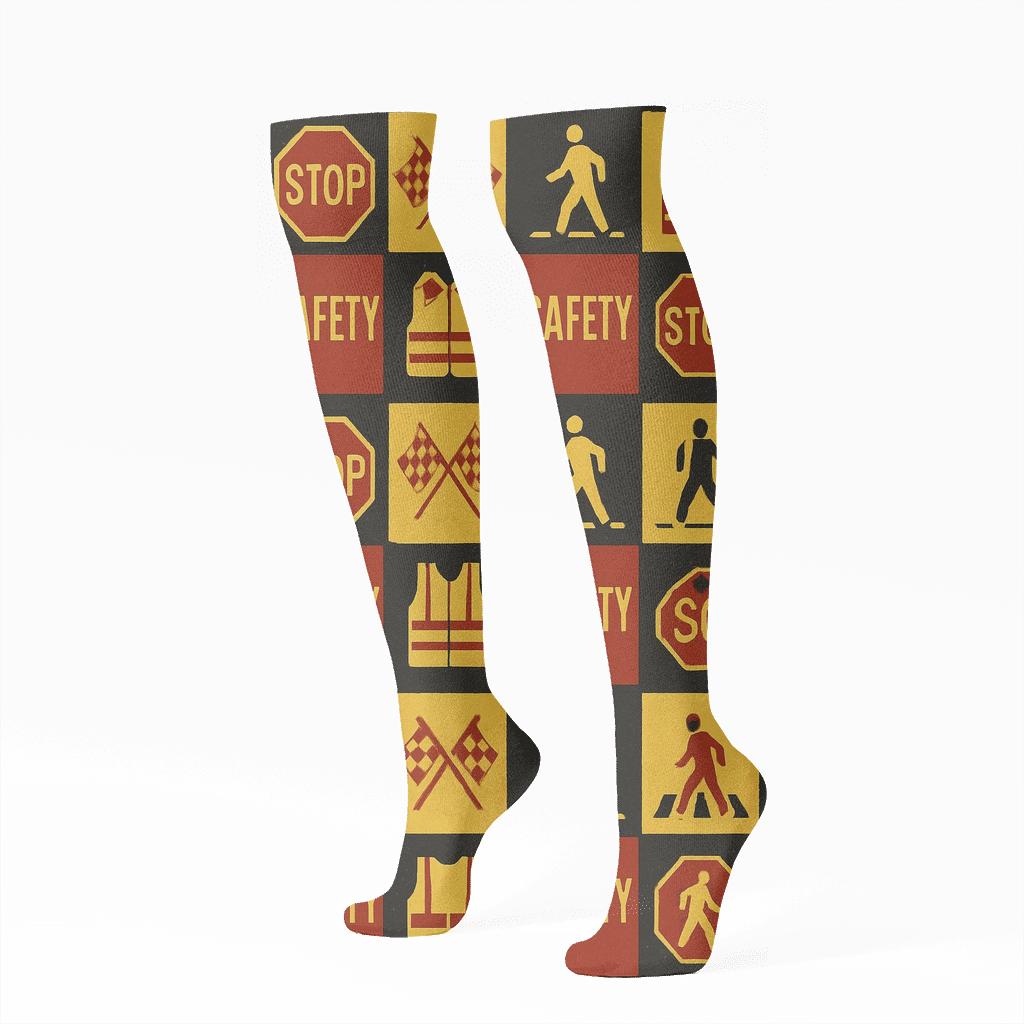 Vintage School Zone Crossing Guard Poster Tiles premium sports knee-high socks