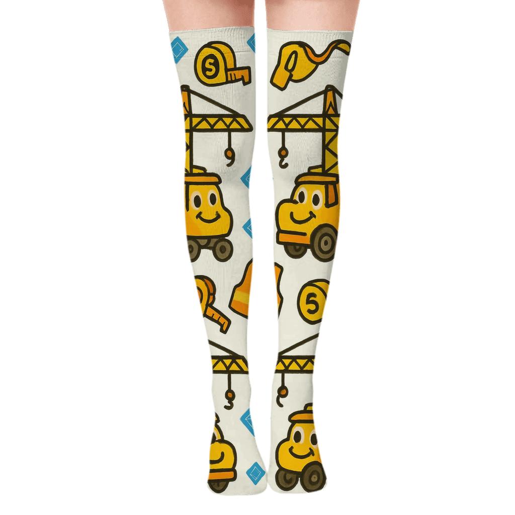 Civil Engineer Crane Parade Tessellation stylish fashion over-the-knee socks
