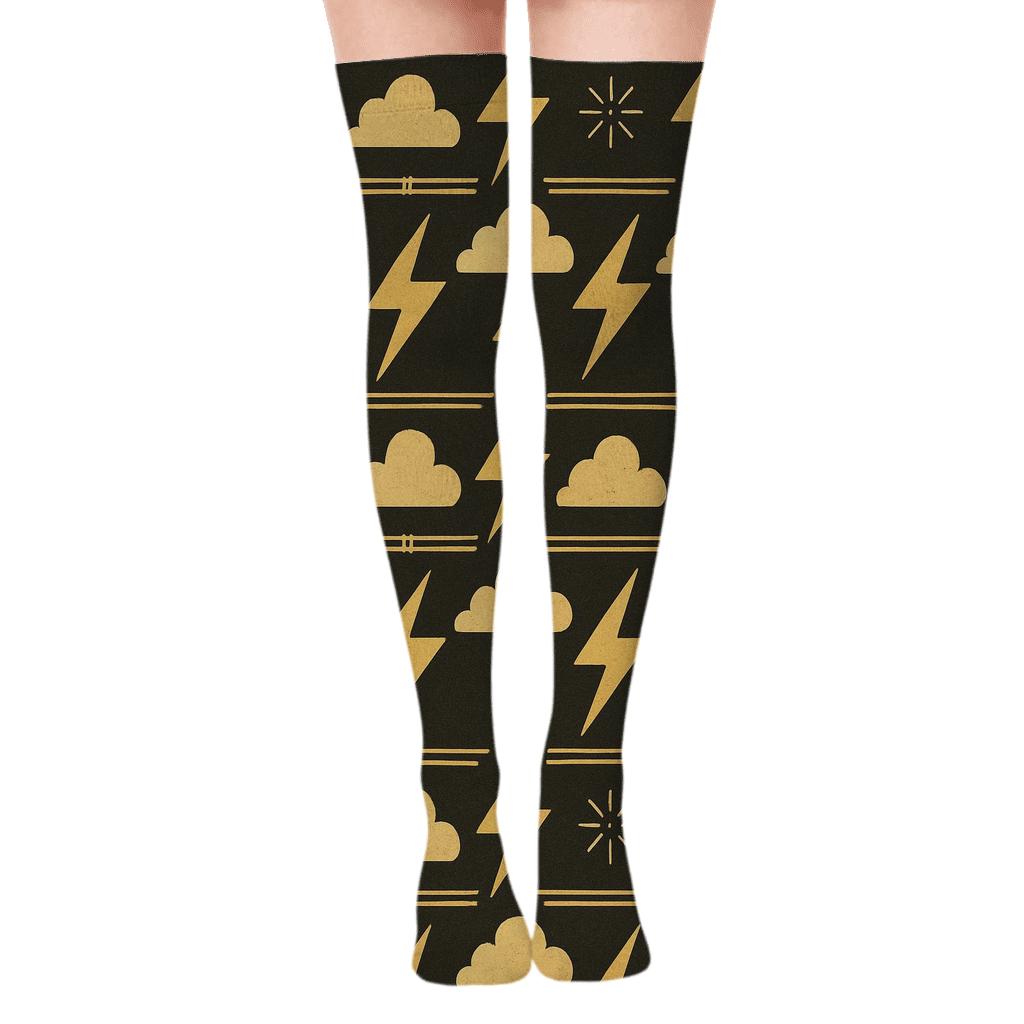 Vintage High Voltage Zigzag Bands stylish fashion over-the-knee socks