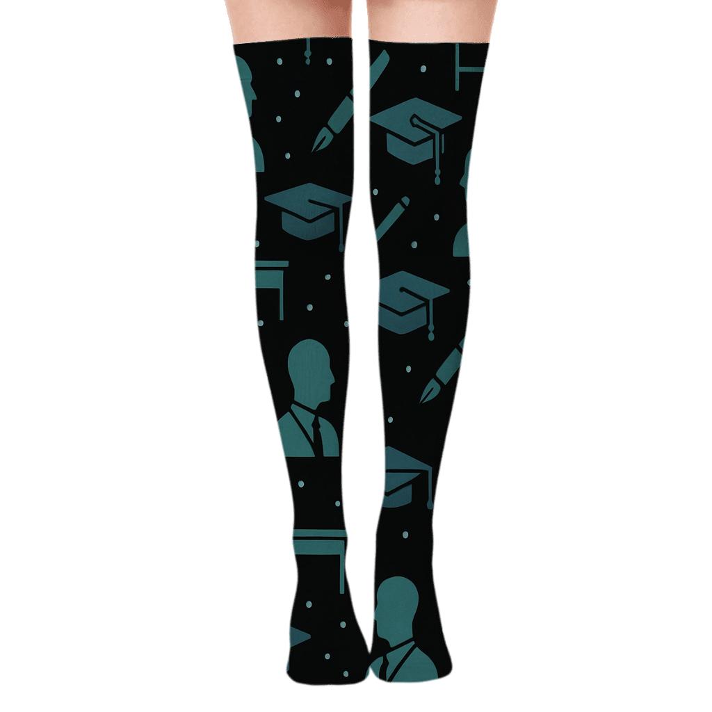 Hallway Grid With School Principal Motifs comfortable cotton over-the-knee socks