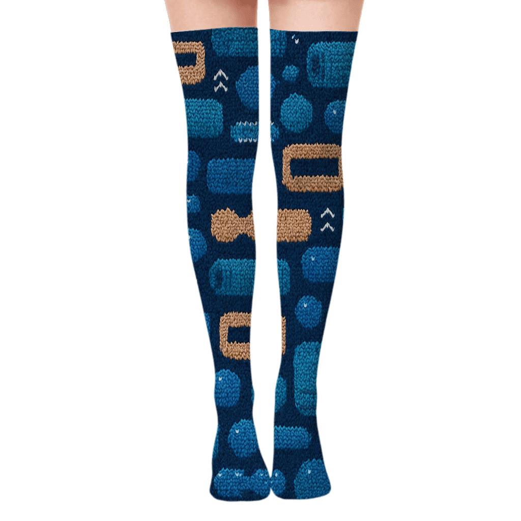 Physical Therapist Knitted Band And Roller Tessellation trendy patterned over-the-knee socks