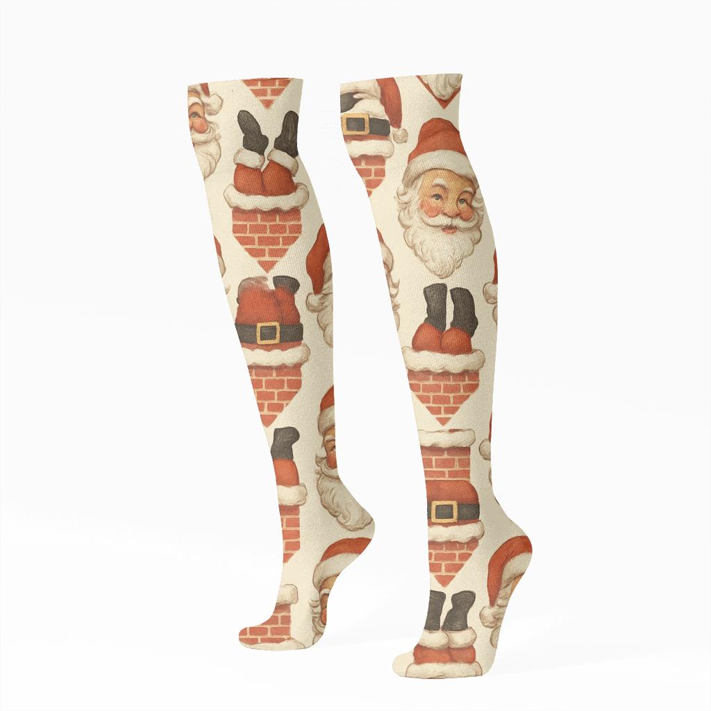 Vintage Santa Chimney Tessellation premium sports knee-high socks