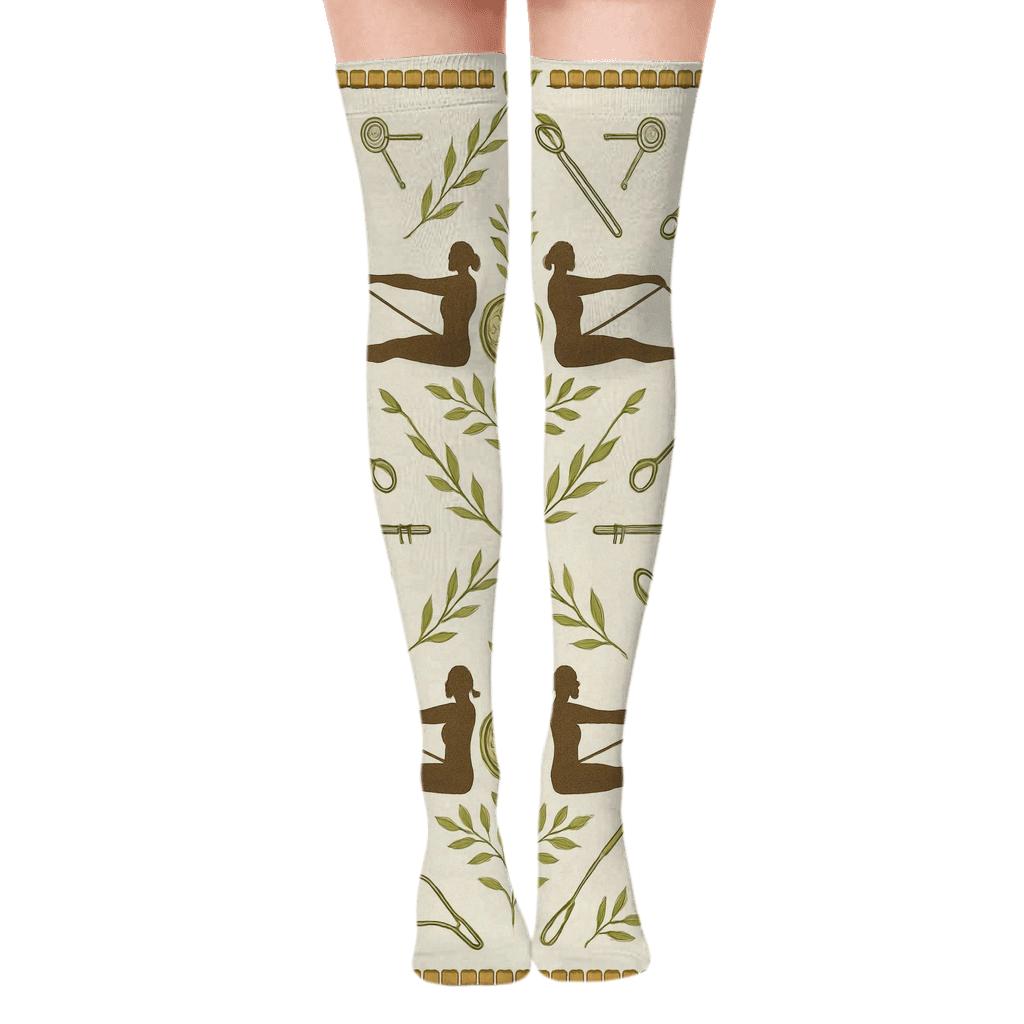 Botanical Rehab Study With Physical Therapist Motifs designer print over-the-knee socks