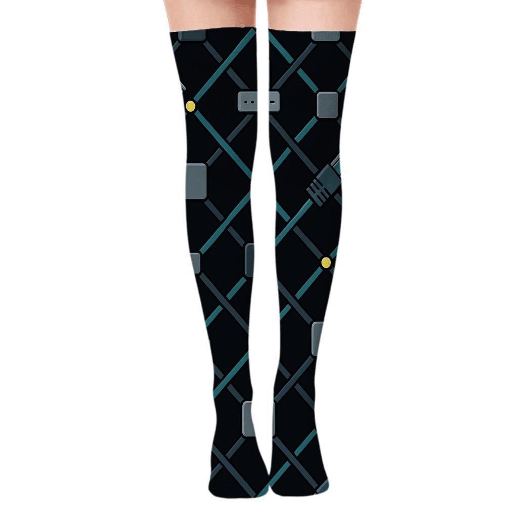 It Support Specialist Cable Lattice On Black Background unique graphic over-the-knee socks