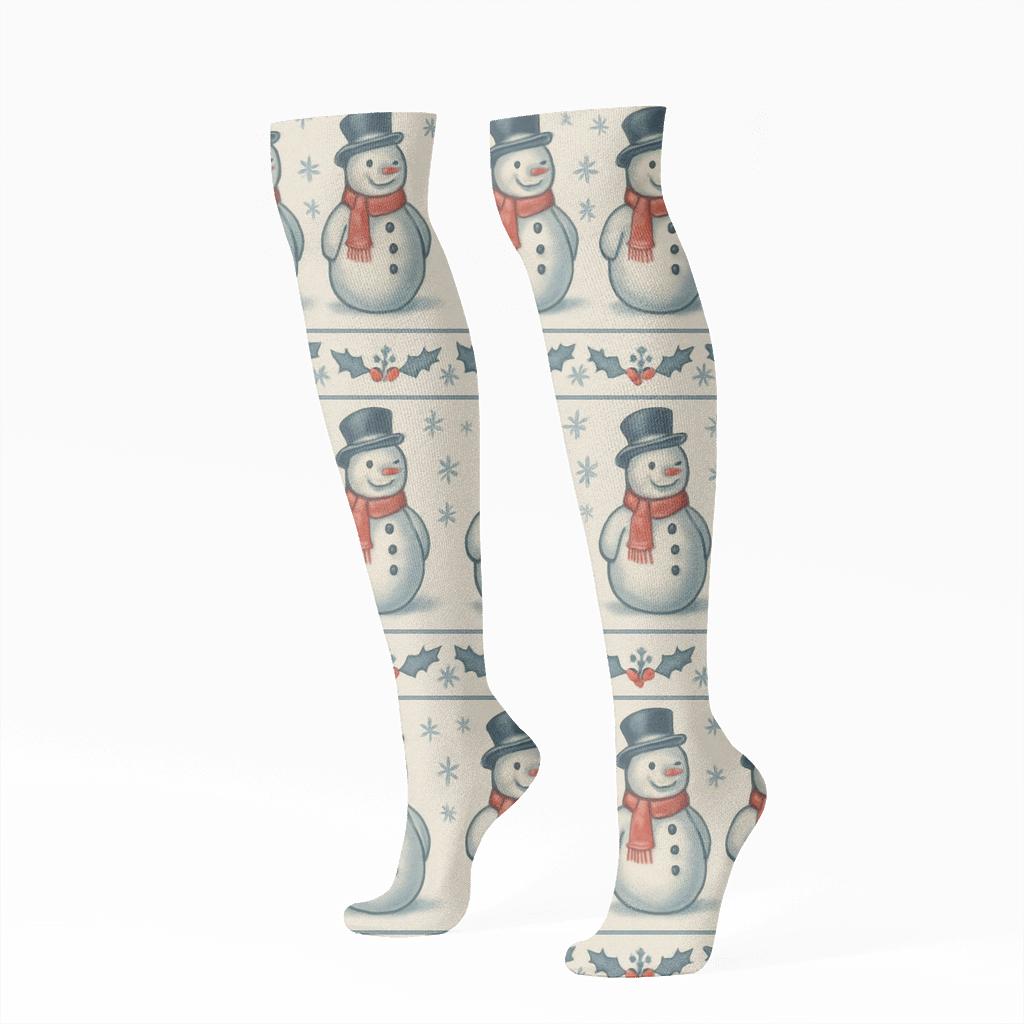 Vintage Poster Snowmen For Holiday Pattern Bands personalized knee-high socks